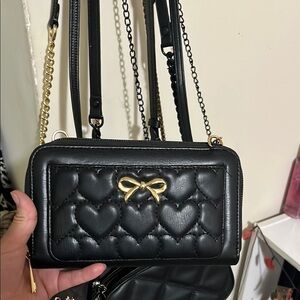 Black Quilted Heart Crossbody Bag